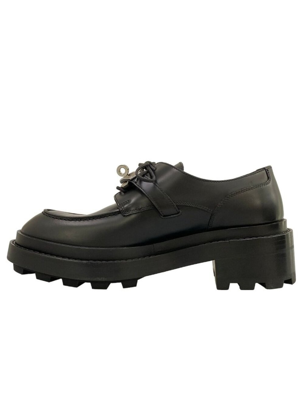 Hermes Shoes First Black Kelly Silver Leather